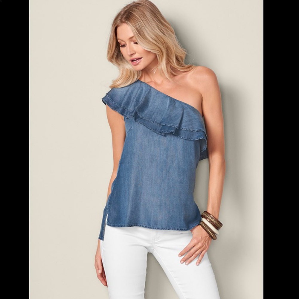 Off shoulder light denim women’s top size 8